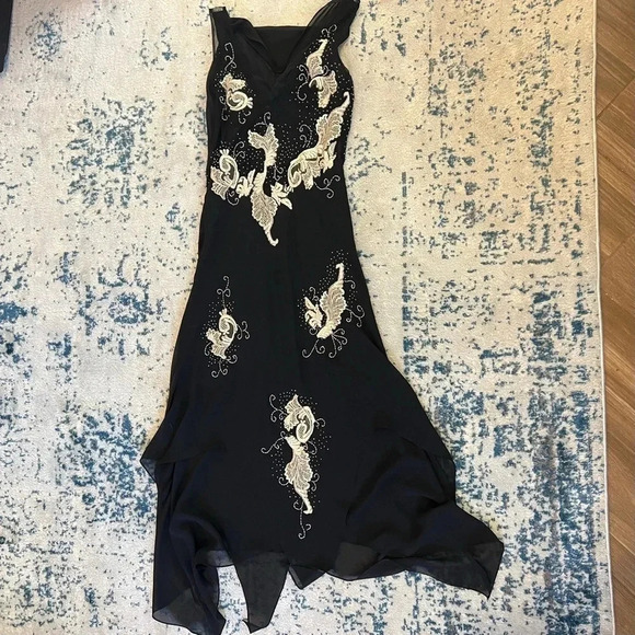 Fiesta Dresses & Skirts - Dark Fairy Wimsy Goth Black Beaded lined gown size small raw hem sheer